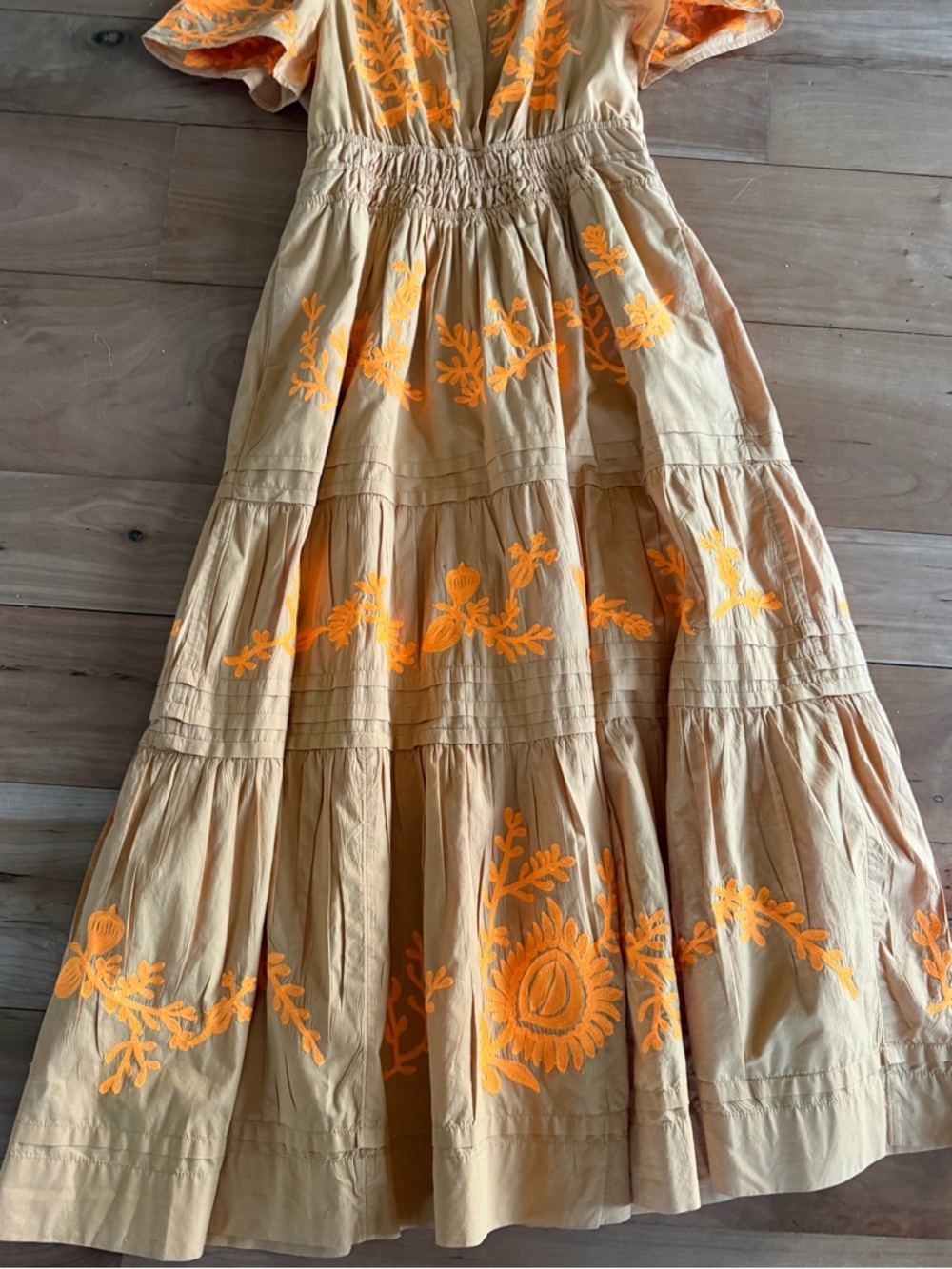 Anthropologie Women's Somerset Pleated Orange Embroidered Floral Maxi Dress XSP - Picture 16 of 16